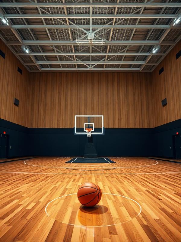 Basketball court and players in action